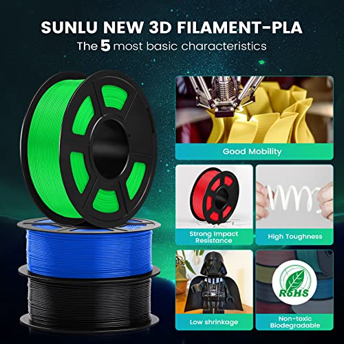 SUNLU 3D Printer Filament Bundle, PLA Plus Filament 10KG 1.75mm, Neatly Wound Filament for Most 3D Printer, 10 Colors, 1kg Spool