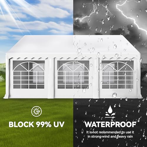 PHI VILLA 20'x16' Outdoor Heavy Duty Party Tent Large Commercial Canopy Wedding Event Shelter with Removable Sidewalls & 3 Storage Bags for Patio