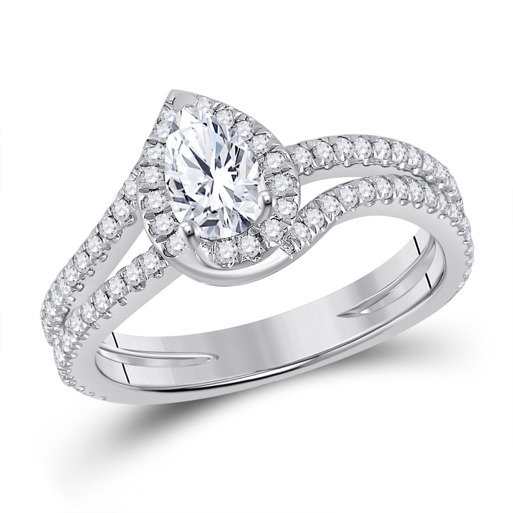 14kt White Gold Womens Pear Diamond Halo Bridal Wedding Engagement Ring 1.00 Cttw (Certified)