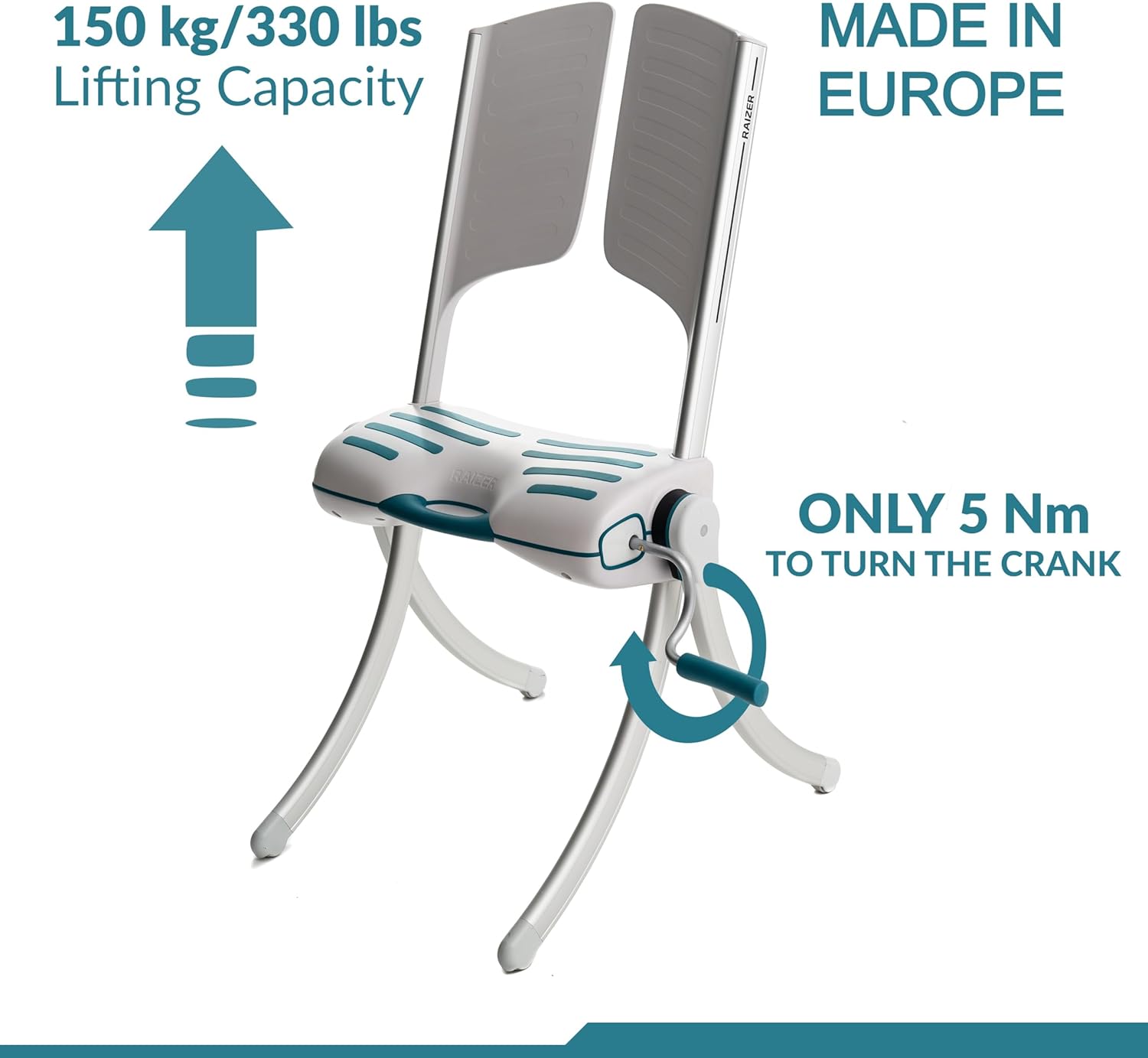 Raizer Lay Flat Patient Lift Device for Home, Elderly, Lift Chair for Seniors, Lift Assist Seat, Portable Lift Aid - Made in Europe