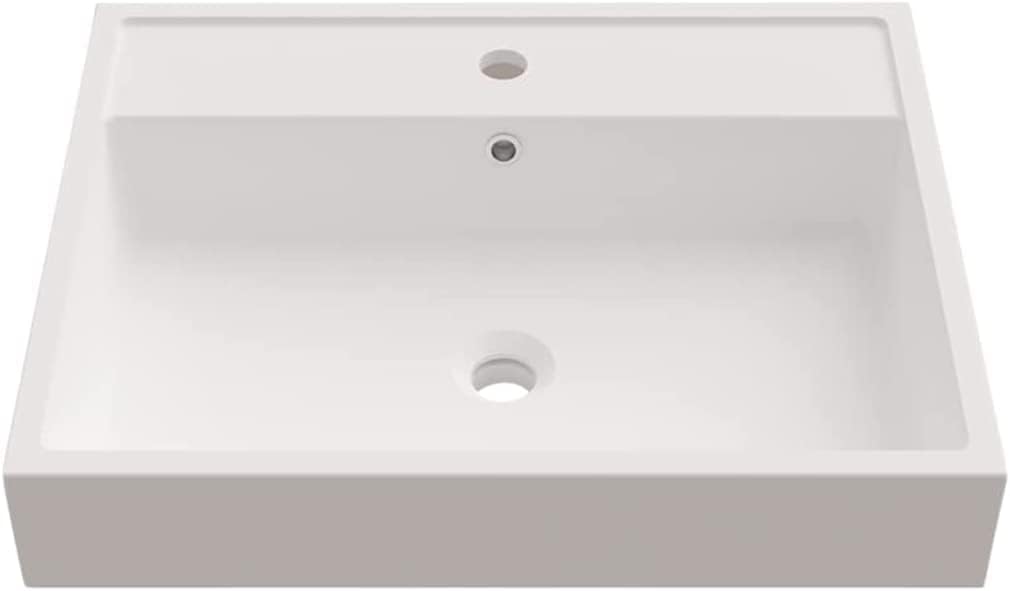 24"X19" Rectangle Vessel Sink with Faucet Hole,Matte White Bathroom Art Sink Above Counter with Overflow
