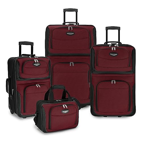 Travel Select Amsterdam 4-Piece Softside Expandable Luggage Set, Lightweight 2-Wheel Upright Suitcases, Travel Tote, Packing Cubes, Gray