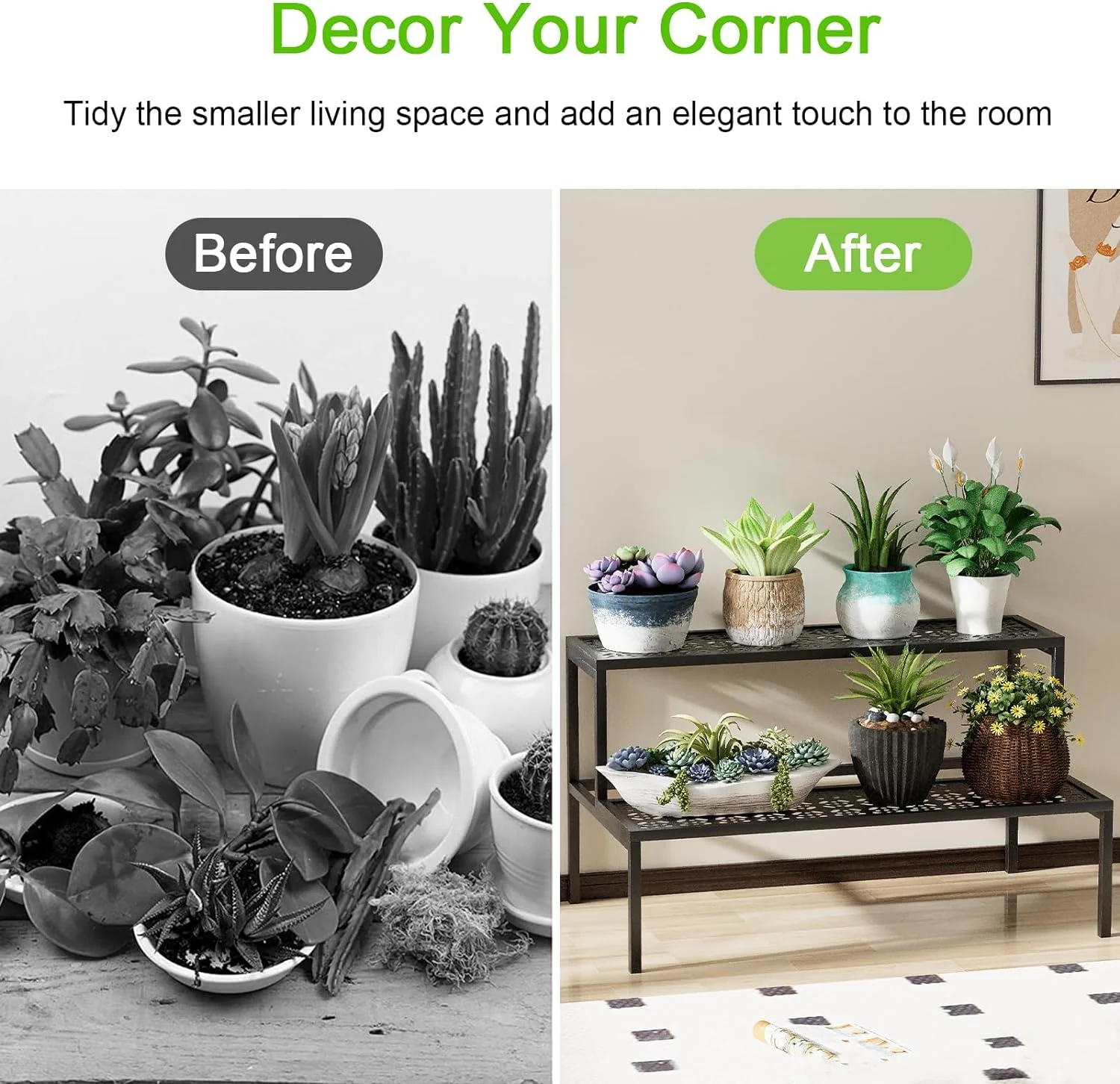 Metal Plant Stand 2 Tier Potted Multiple Flower Pot Holder Plant Shelf Indoor Plants Multiple