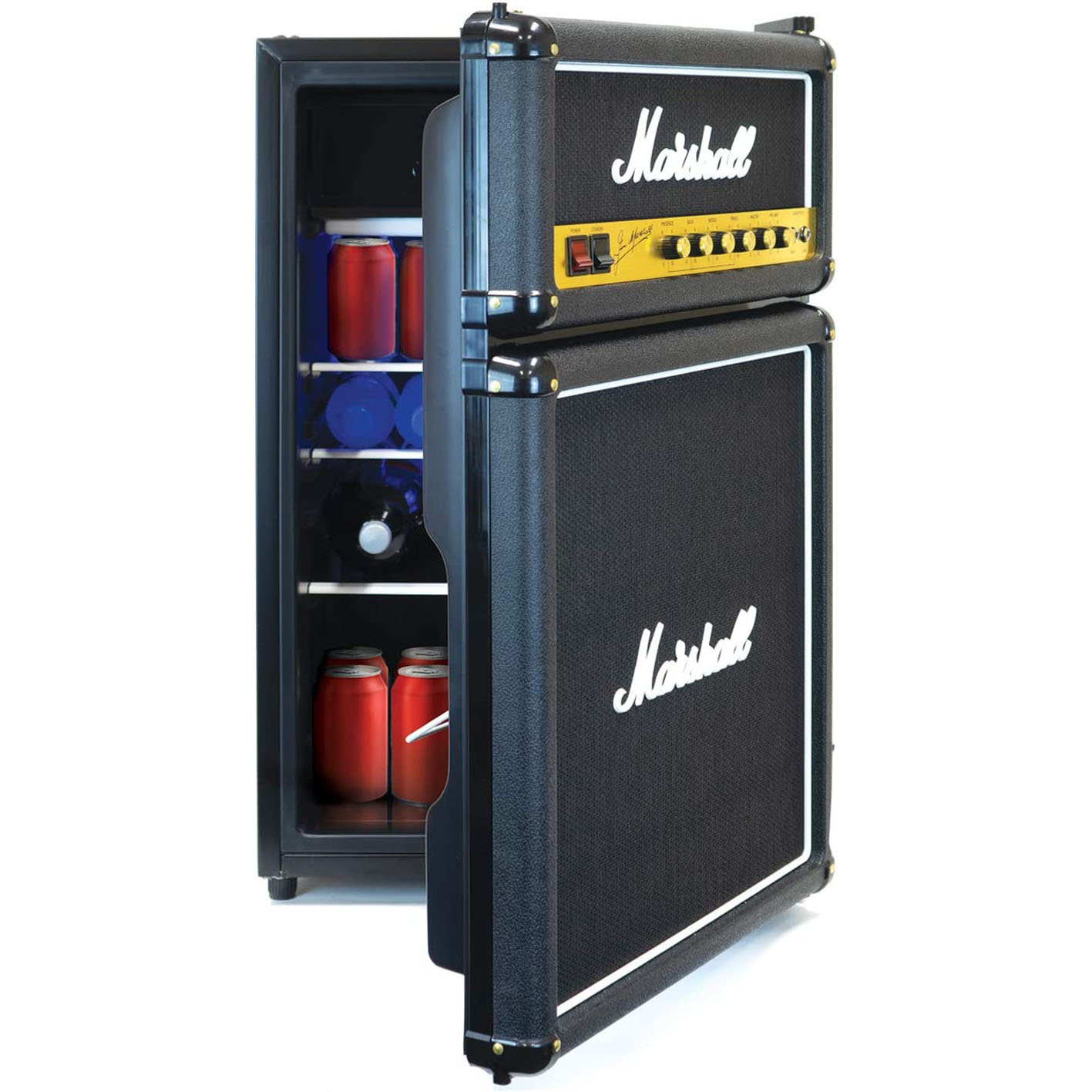Marshall MF44BLKNAU 4.4 Cubic-Foot Bar Fridge with Freezer, Black.