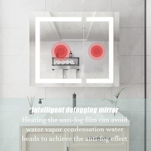 Medicine Cabinet with LED Vanity Mirror, Anti-Fog, Dimmable, Recessed or Surface Mount
