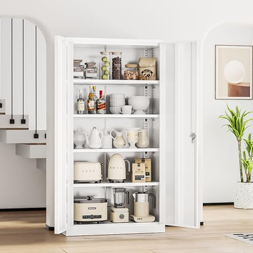 INTERGREAT Metal Storage Cabinets 72” Black Garage Steel Storage Cabinet with Doors and Shelves, Metal Tool Cabinet