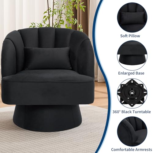 GarveeHome Modern Swivel Barrel Accent Chair, 360° Teddy Fabric Upholstered Armchair with Striped Backrest & Plush Padding