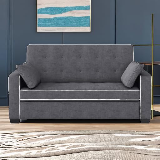 Serta Ainsley 72.6" Convertible Sleeper Sofa, Queen Size, Dreamcoil Comfort, Soft Velvet Fabric, Navy