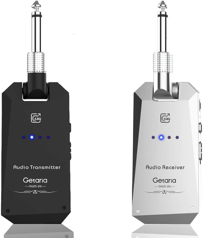 Getaria Wireless Guitar Transmitter Receiver Set 5.8GH Wireless Guitar System 4 Channels for Electric Bass Guitar Cordless Guitar Amplifier Guitar