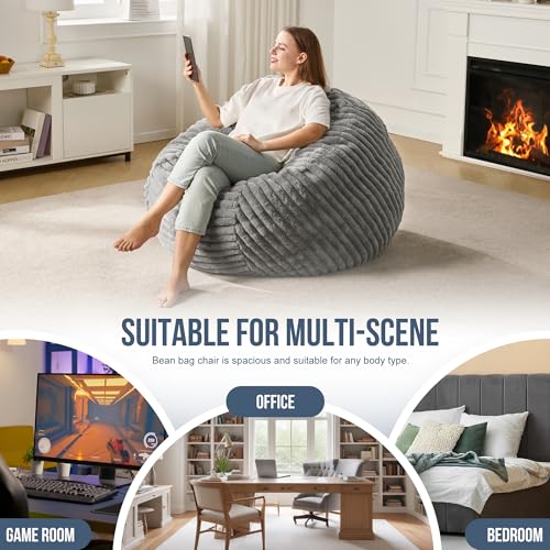Hobestluk 5ft Bean Bag Chairs for Adults Large Beanbag Chair with Stripe Plush Cover Big Bean Bag Chair for Living Room Bedroom Dorm Office -Black