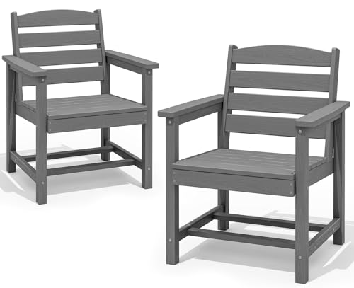 SERWALL Outdoor HDPE Dining Table Set, 7-Piece Outdoor Dining Table Sets with Umbrella Hole Cut-Out Table and 6 Chairs, Gray