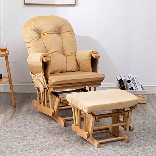 Paddie Glider Rocker Replacement Cushions Velvet with Storage, Rocking Chair Cushion Set with Ties, 5PCS, Royal Blue