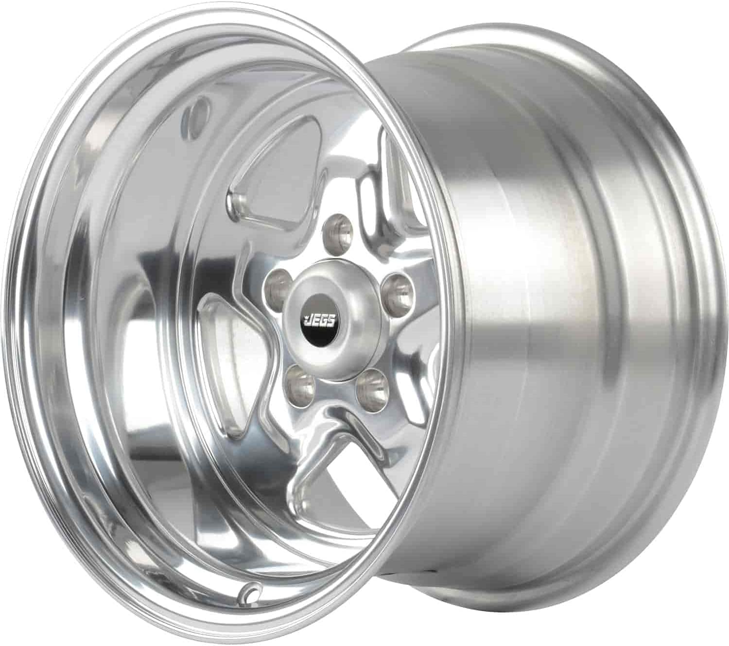 JEGS Sport Star Aluminum Wheel 15” x 10” | 5 x 4.5” Wheel Bolt Pattern Spacing | -25 mm Offset | 4.5” Backspacing | Polished Finish | 3.27” Center