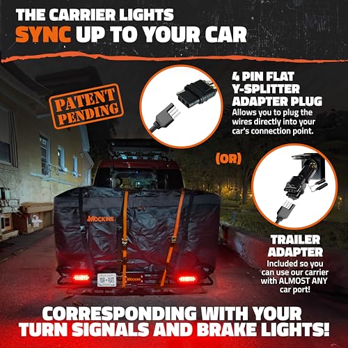 Mockins 16 Cubic Ft. Orange Cargo Carrier Bag & 60"x20"x6" Folding Trailer Hitch Cargo Carrier w/Rear Lights Bundle