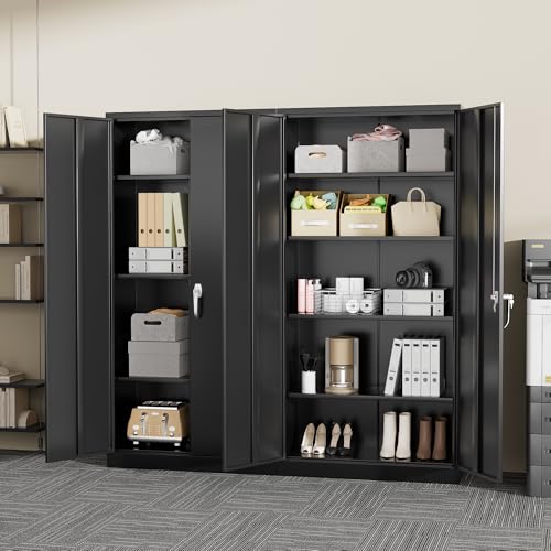 Greenvelly Steel SnapIt Storage Cabinet 72" Locking Metal Garage Storage Cabinet with 4 Adjustable Shelves, 2 Doors and Lock for File, Office, Garage