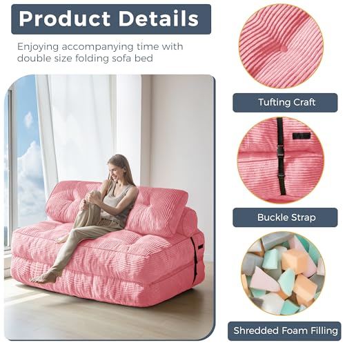 MAXYOYO Folding Sofa Bed, Convertible Sleeper Chair with Pillow Foldable Mattress with Back Support
