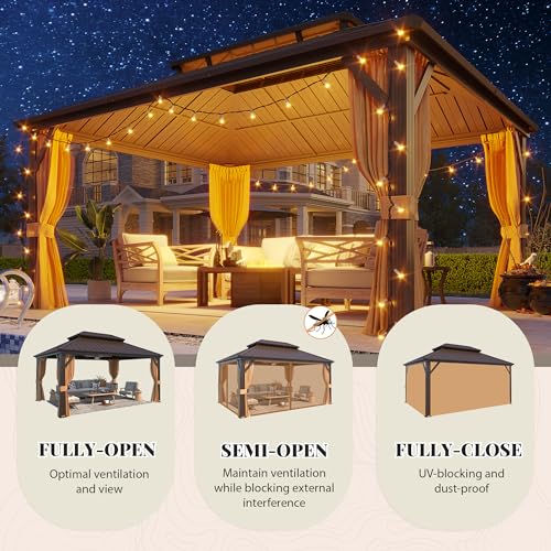YOLENY 10' x 12' Hardtop Gazebo, Metal Gazebo with Aluminum Frame, Double Galvanized Steel Roof, Curtains and Netting Included