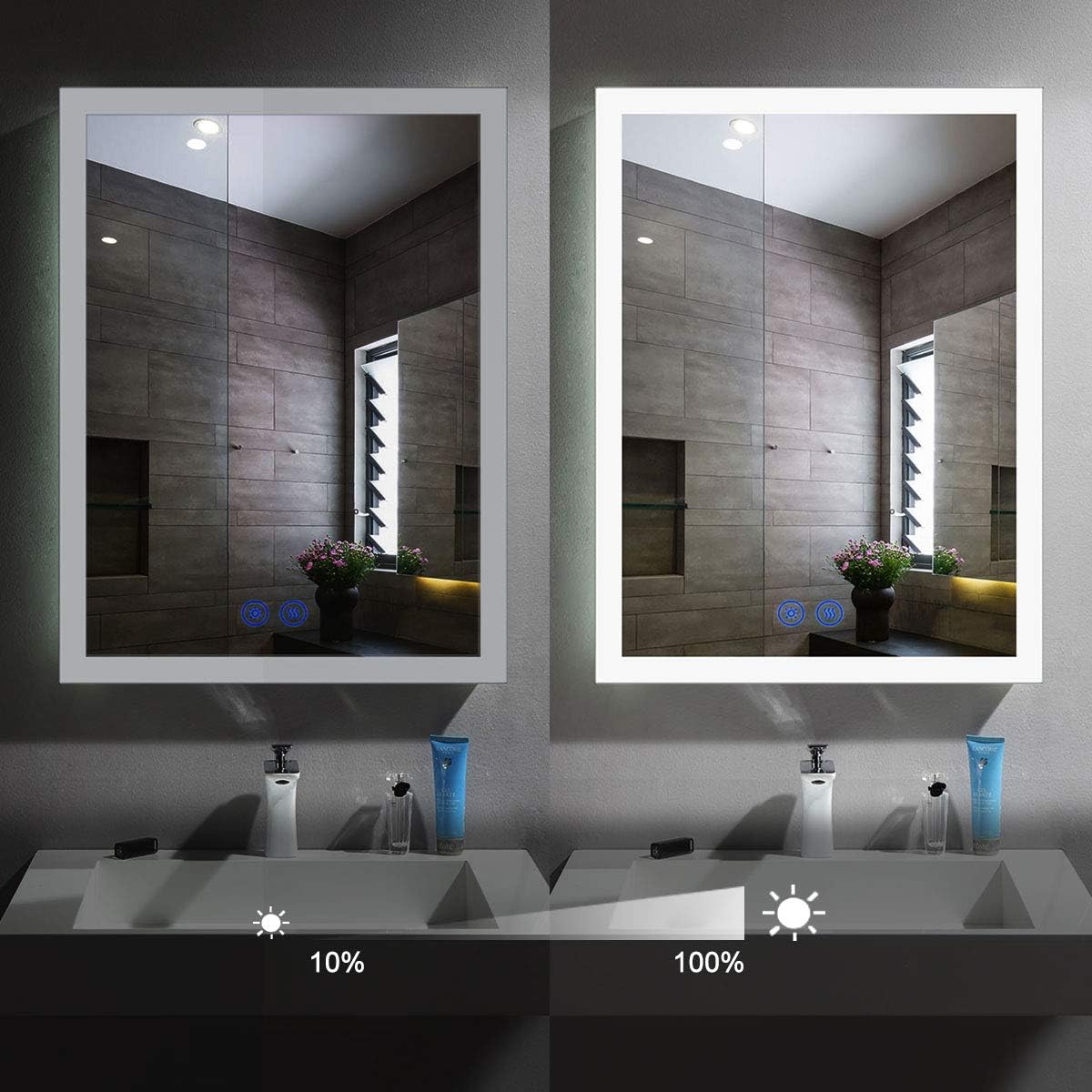 Dimmable LED Bathroom Mirror with Anti-Fog Function, 36x28 in Vertical & Horizontal Mount Illuminated Mirror with Touch Button, CRI>90