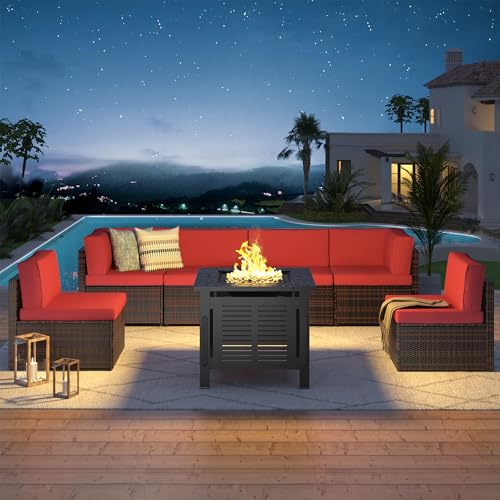 U-MAX 7 Piece Outdoor Patio Furniture Set, PE Rattan Outdoor Wicker Sectional Furniture Chair Set with Cushions and Tea Table