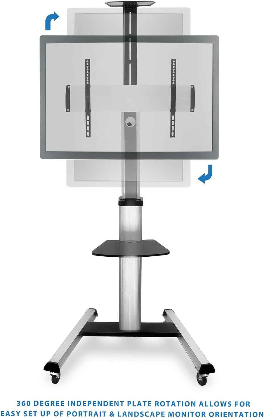 Mount-It! Mobile TV Stand for Flat Screen Televisions, Height Adjustable Rolling TV Cart for 32, 40, 50, 55, 60, 65 and 70 Inch Screens
