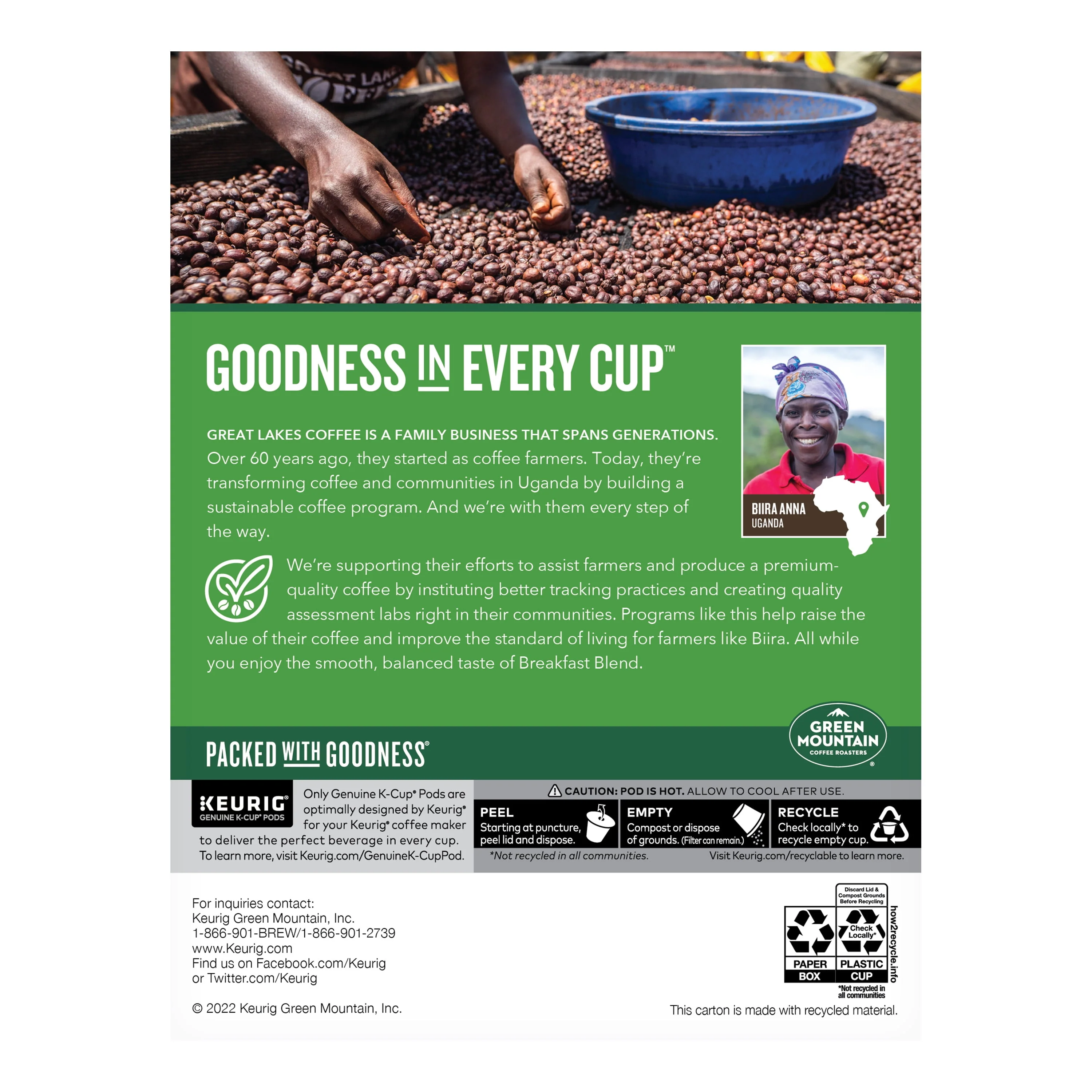 Green Mountain Coffee Roasters, Breakfast Blend Light Roast K-Cup Coffee Pods, 24 Count