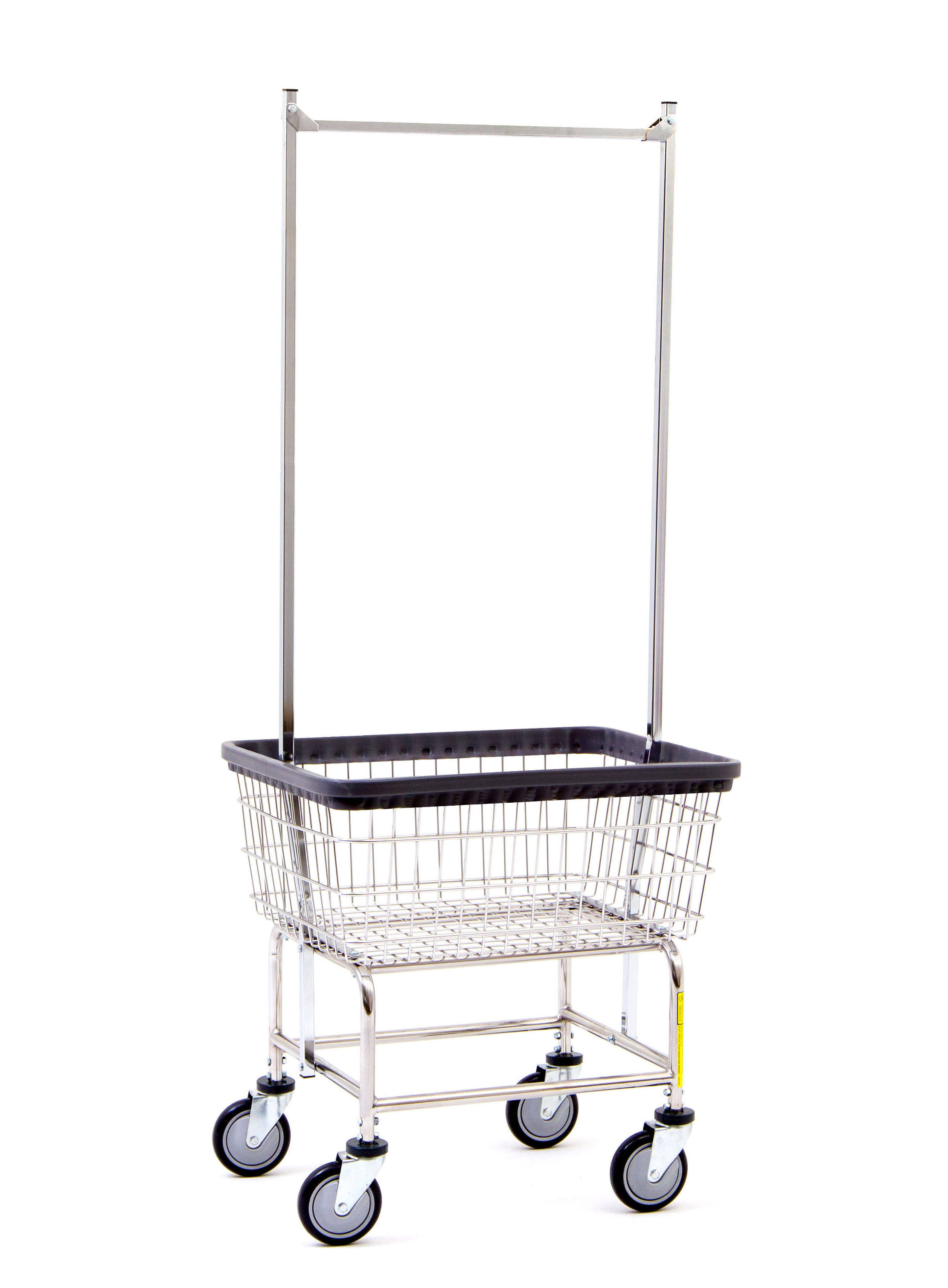 Ru0026B Wire Products 100E58 Standard Wire Frame Metal Laundry Cart with Double Pole Rack - Chrome