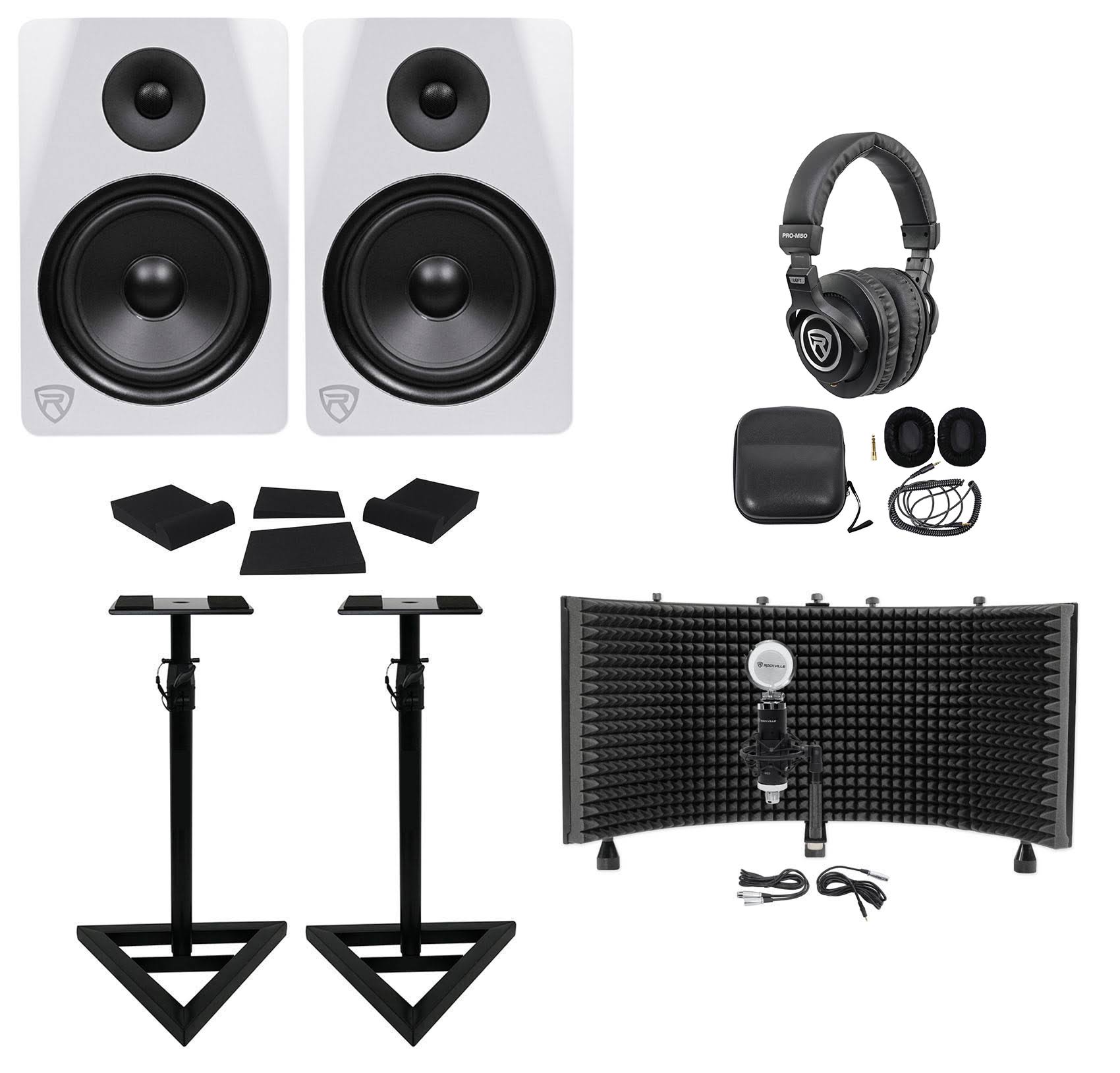 2 Rockville DPM8W 8 Active Studio Monitorsstandspadsheadphonesmic - Megean