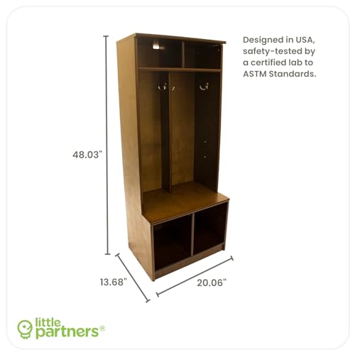 Little Partners Kids Wooden Locker, Two Cubby, 6 Compartment Open Storage Coat Locker for Toddlers and Kids, Durable Construction (Earl Grey)