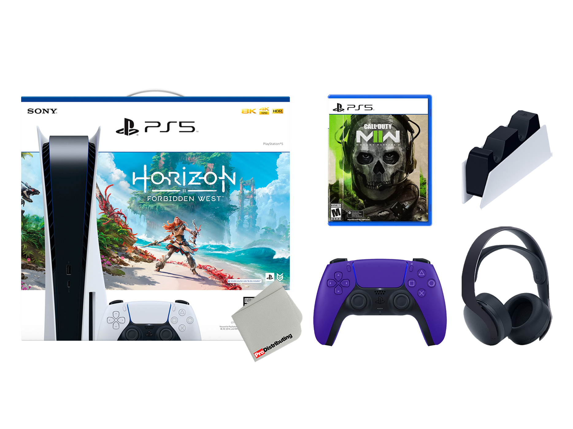 Sony Playstation 5 Disc Horizon Forbidden West Bundle with Extra Galactic Purple Controller, Black PULSE 3D Headset