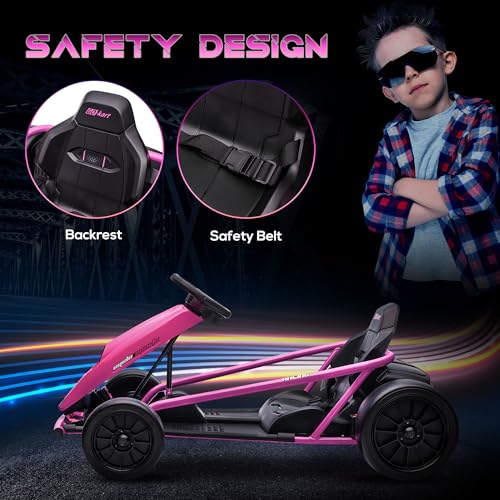 Aosom 24V 8.1 MPH Electric Go Kart, Drifting Car Battery Powered Ride on Toy Outdoor with Slow Start, Music, Horn Honking and Safety Belt