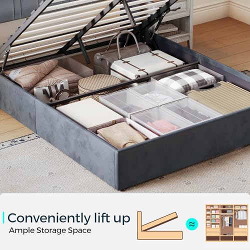 LINSY Lift Up Storage Bed Queen Bed Frame with Storage, Upholstered Bed Frames with Headboard