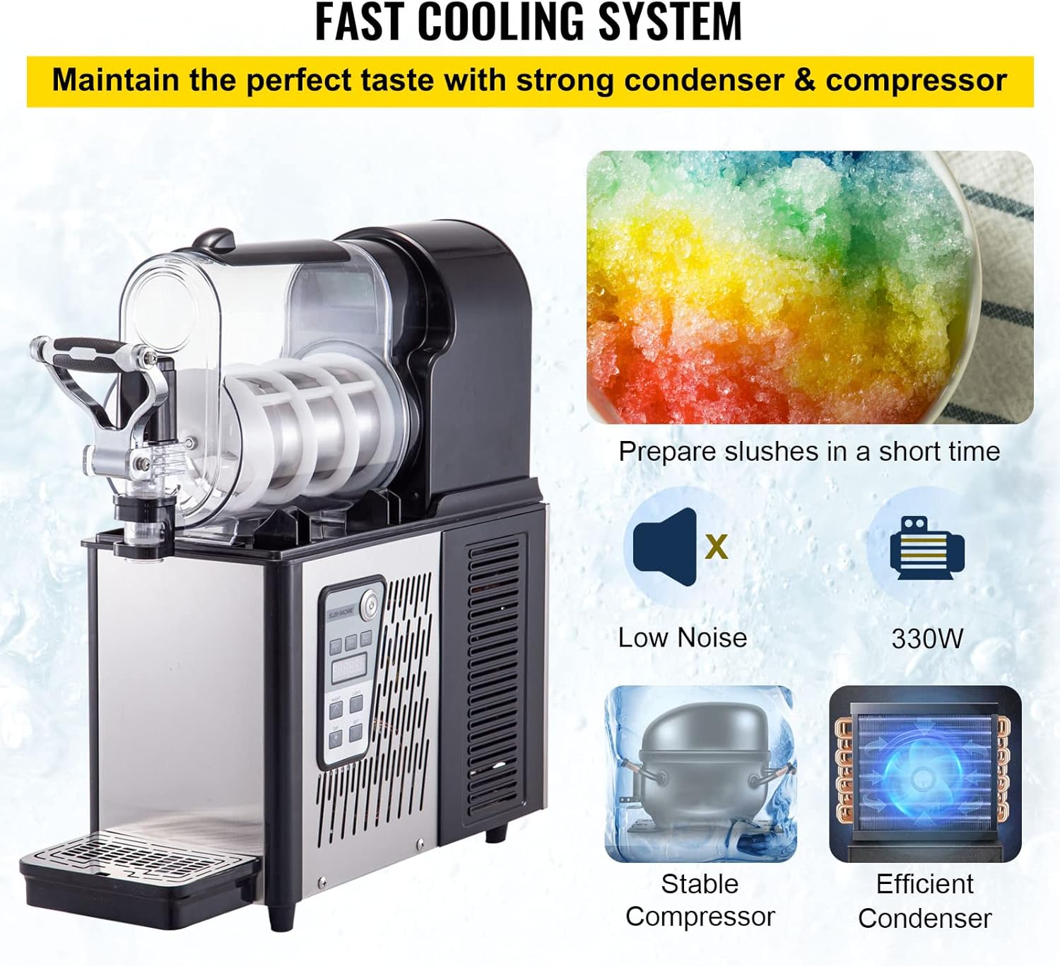 VEVOR Commercial Slushy Machine, 3L/0.8 Gallons Food-Grade PC Tank, 290W 110V, Stainless Steel Smoothie Frozen Drink Maker