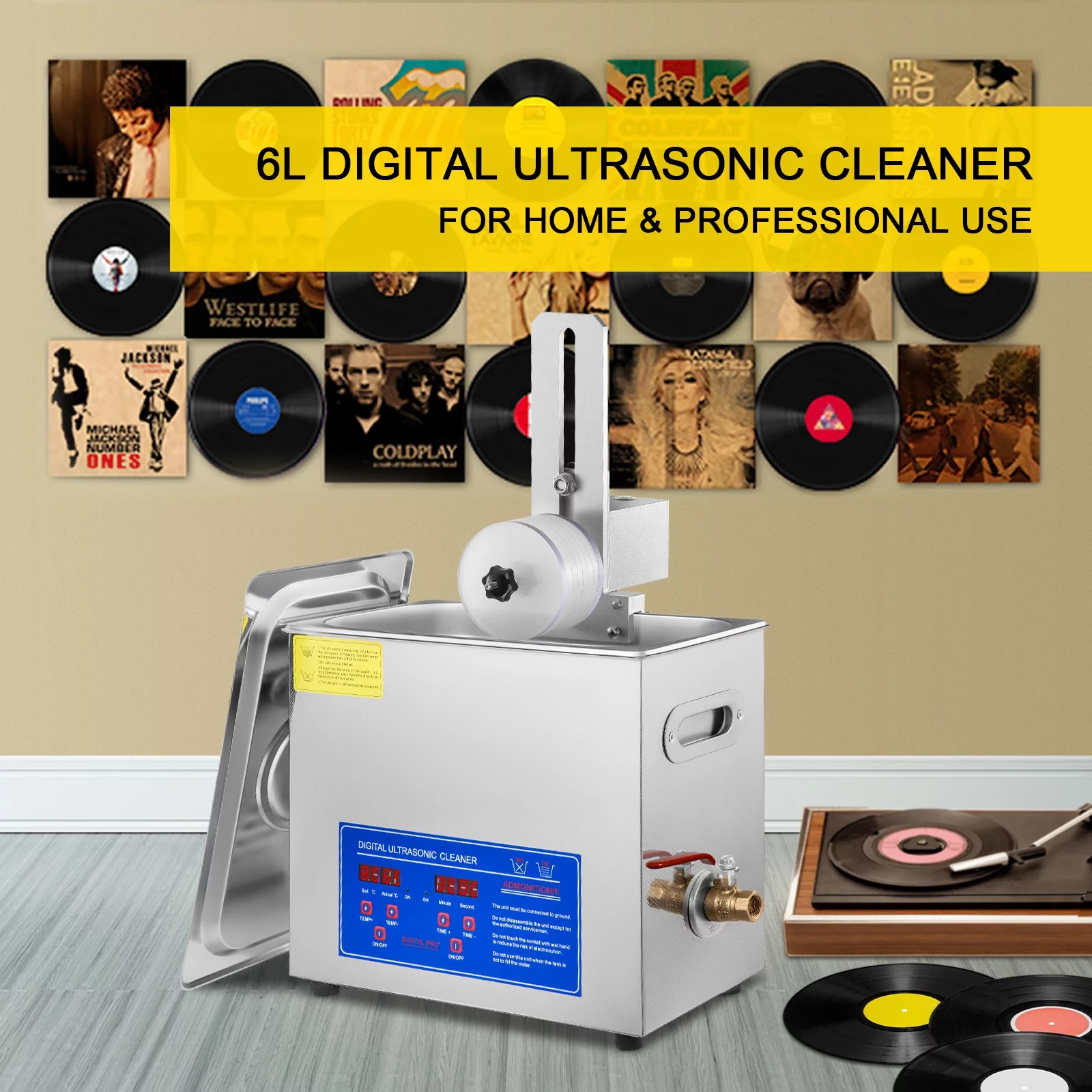 VEVORbrand Ultrasonic Cleaner 6L Stainless Steel Ultrasonic Vinyl Cleaner 200w Ultrasonic Vinyl Cleaner 7-12 inch Record Ultrasonic Vinyl Records