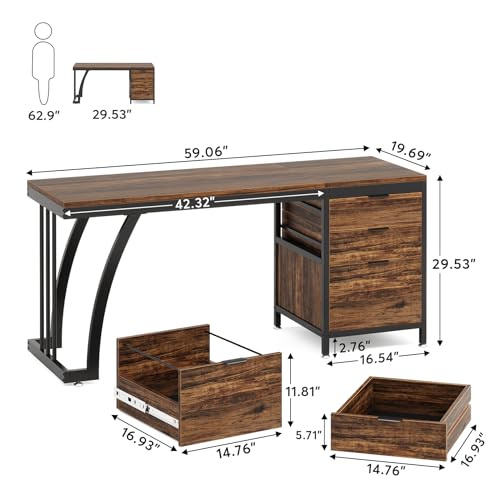 Tribesigns Computer Desk with 3 Drawers, 59-Inch PC Desk with Reversible Drawers