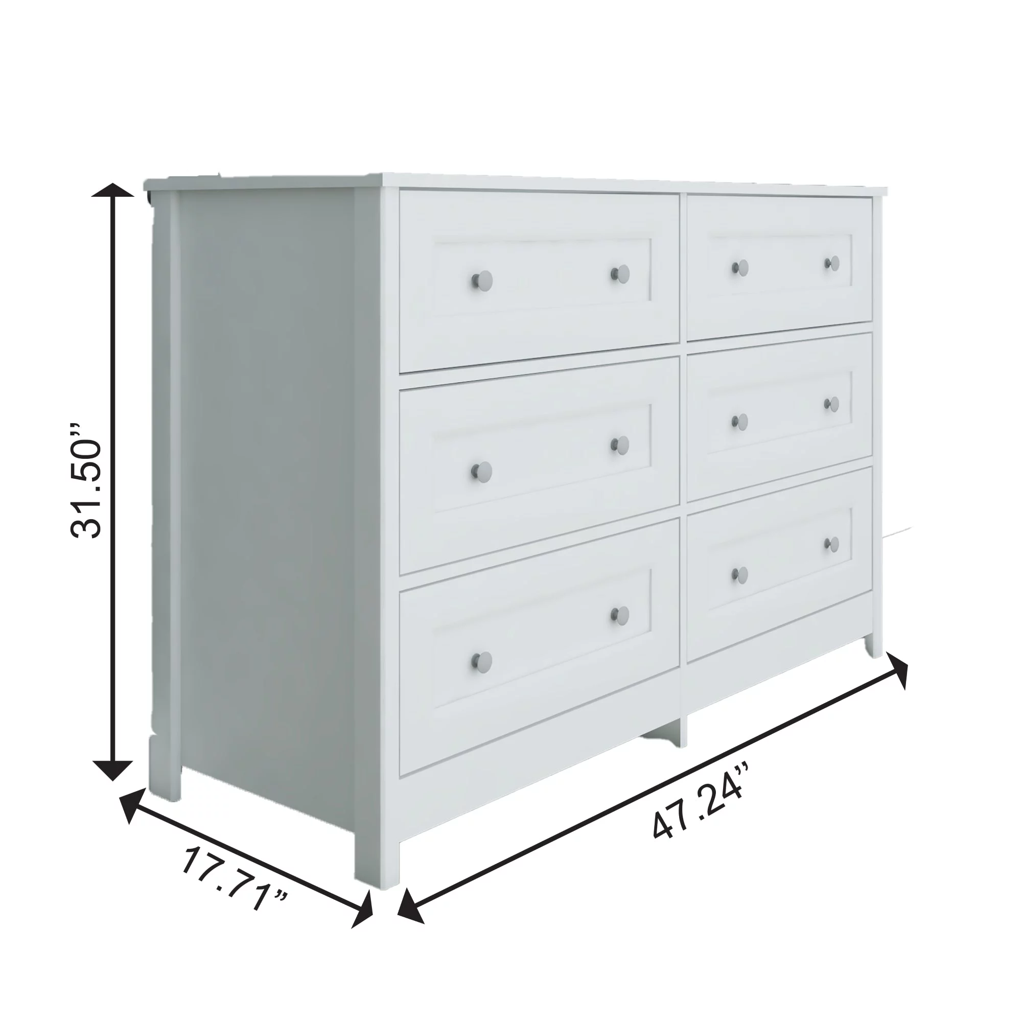 Boahaus Barbara Modern Wood Dresser with 6 Drawers, White - Curated Treasures Market