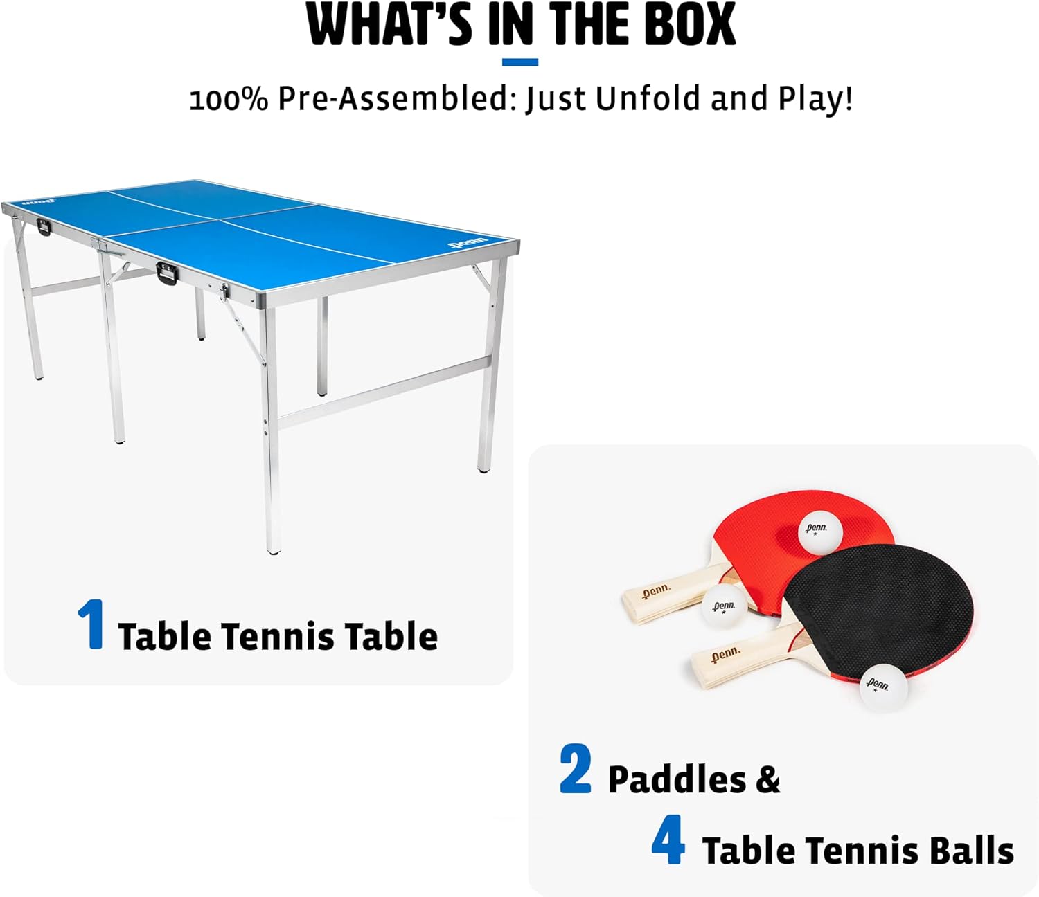 EastPoint Sports Penn Space Saver Table Tennis Table – Fully Assembled 6 Foot x 3 Foot Indoor/Outdoor Portable Table with Net