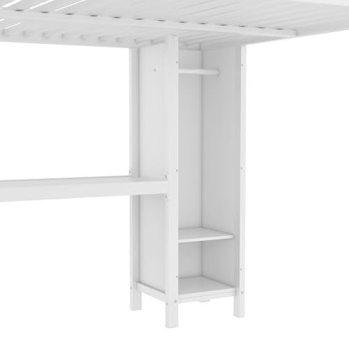 Harper & Bright Designs Full Loft Bed with Desk, Metal Loft Beds with Storage Shelves, Desk, and Wardrobe, Heavy-Duty Loft Bed Frame for Kids, Teens