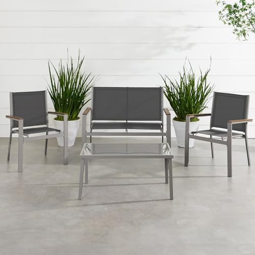Best Choice Products 4-Piece Outdoor Textilene Patio Conversation Set, Backyard Furniture w/Loveseat, Coffee Table, Steel Frame - Taupe/Charcoal