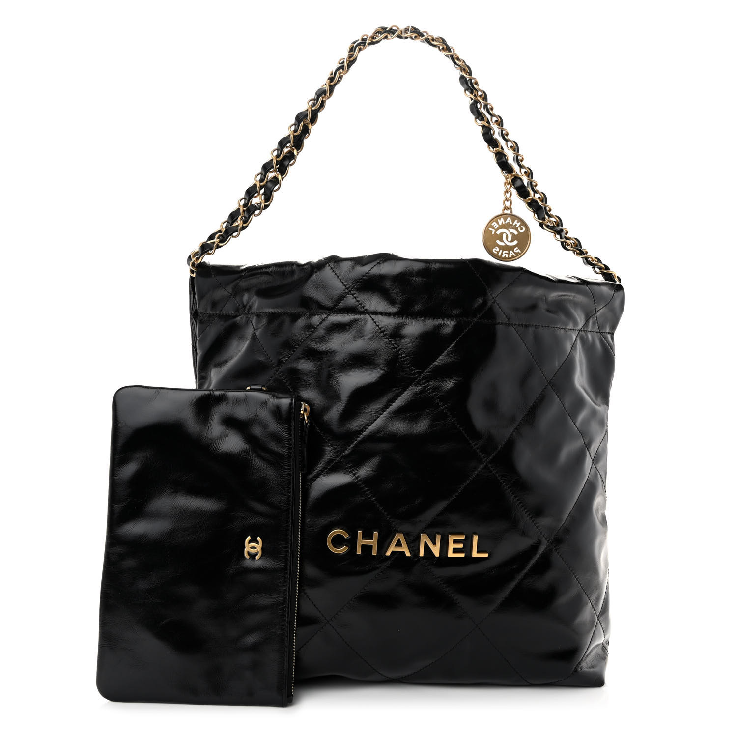 Glazed Calfskin Quilted Small Chanel 22 Black - SAKE OFF 5TH