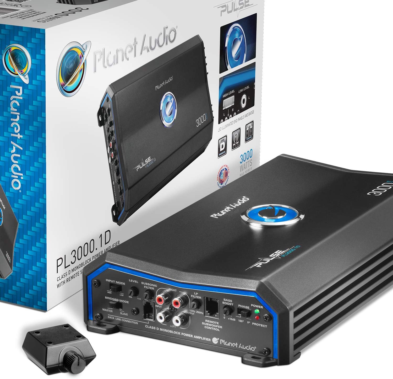 Planet Audio PL3000.1D Class D Car Amplifier - 3000 Watts, 1 Ohm Stable, Digital, Monoblock, Mosfet Power Supply, Great for Subwoofers