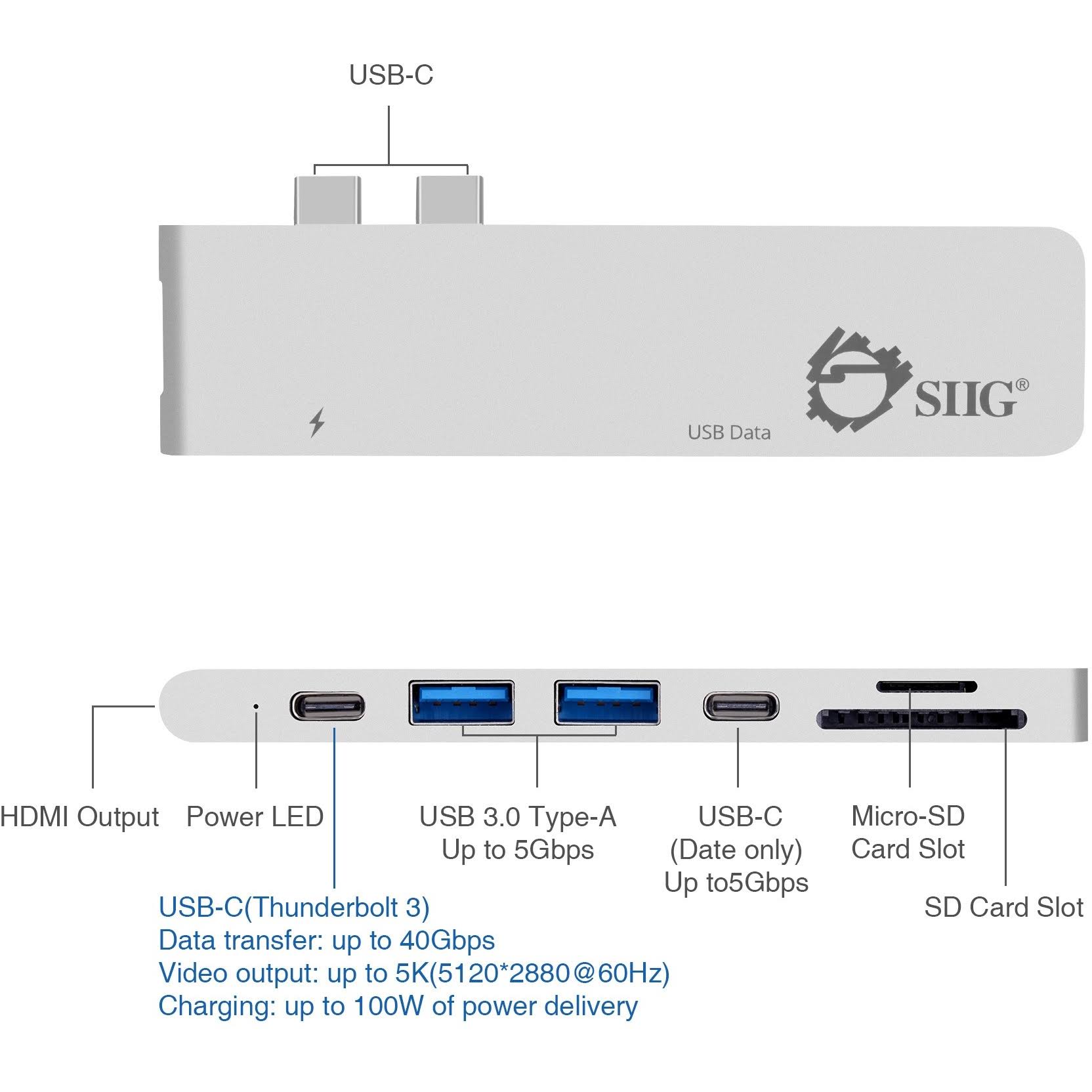 SIIG Thunderbolt 3 USB-C Hub HDMI with Card Reader u0026 PD Adapter - Dock
