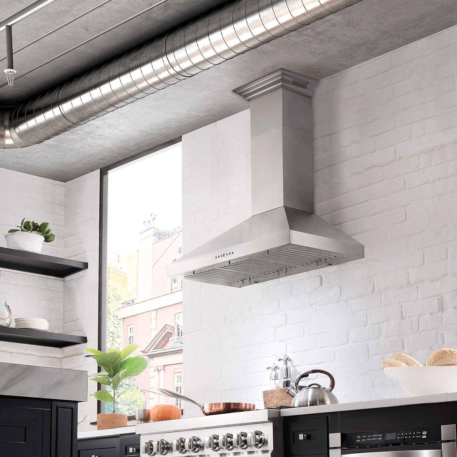 ZLINE 48 in. Wall Mount Range Hood in Stainless Steel with Built-in CrownSound Bluetooth Speakers (KL3CRN-BT-48)