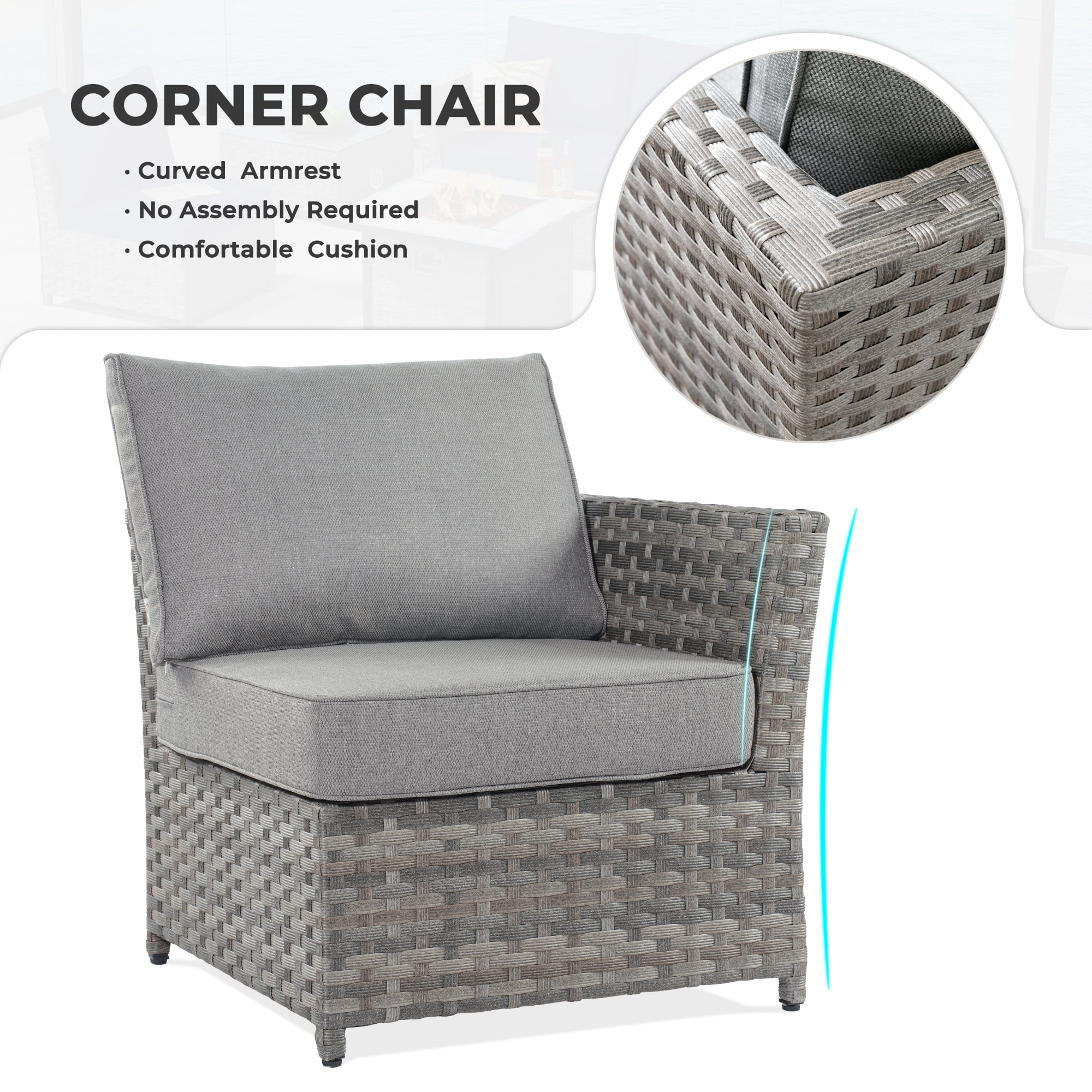 HOOOWOOO Wicker Sectional Patio Set 10 Pieces Outdoor Conversation furniture Set with Sofa Chairs Ottoman Gas Fire Pit Swivel Rocking Chairs,Grey