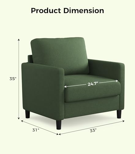 Sofa Accent Chair, 33" Reading Chair for Bedroom, Tool-Free Setup Living Room Accent Chairs, Comfy Arm Chairs Living Room, All-Wood Reading Nook