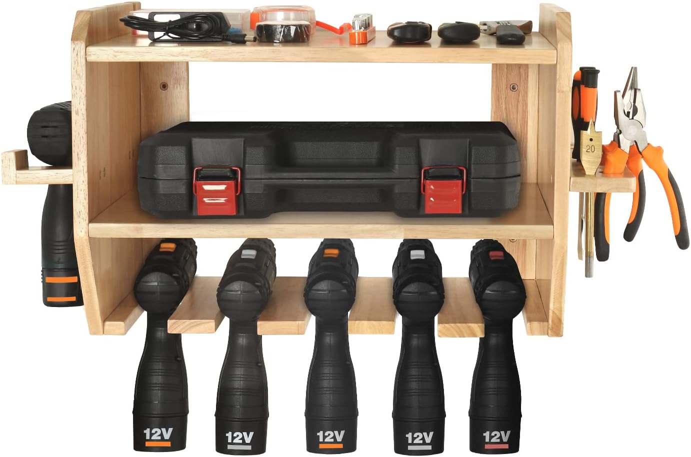 Aomomery Large Power Tool Organizer,Tool Storage Holder with 6 Drill Slots,Wall Mount Garage Tool Organizer ,Wrench and Circular Saw Storage