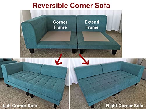 Stendmar L Shape U Shape Reversible Modern Microfiber Fabric Sectional Couch Sofa Set S150D (Black)
