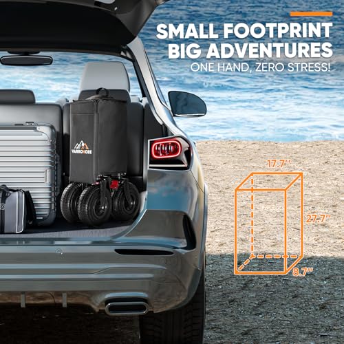 Big Rubber Wheels Beach Wagon Cart Foldable, 9x3 All-Terrain Wheels, Heavy Duty Collapsible Utility Wagon with 330lbs Capacity, Compact Storage