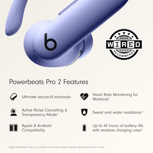 Beats Powerbeats Pro 2 Wireless Bluetooth Earbuds - Noise Cancelling, Heart Rate Monitor, IPX4, Up to 45H Battery & Charging Case