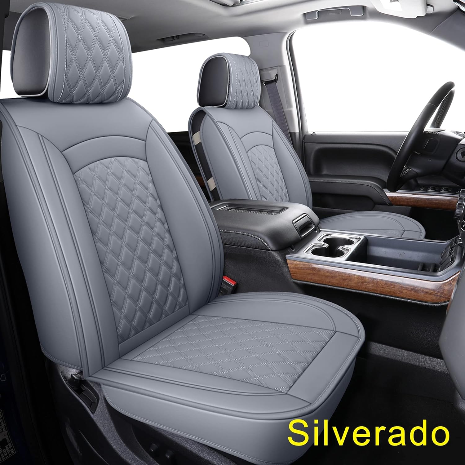 02-SM Seat Covers Fit for 2007-2020 Chevy Silverado Sierra 1500 / 2500 HD / 3500 HD Crew,Double,Extended Cab with Water Proof Faux Leather (Black)