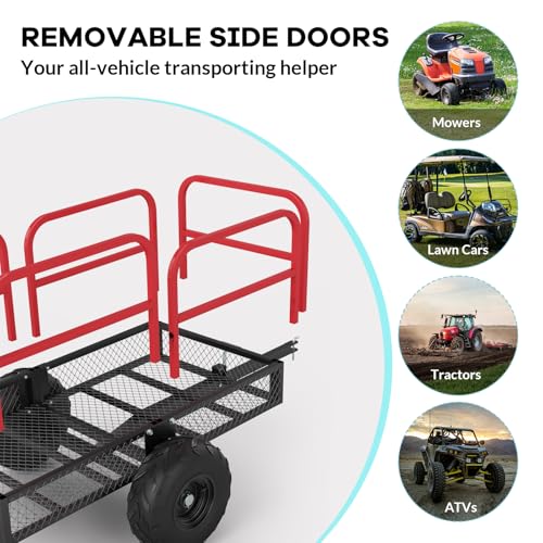 Heavy Duty ATV Trailer Dump Car, Utility Steel Yard Trailer, 1700-Pound Capacity Garden Dump Carts, Hand Pull or Foot Pedal Dump Cart for ATV, UTV